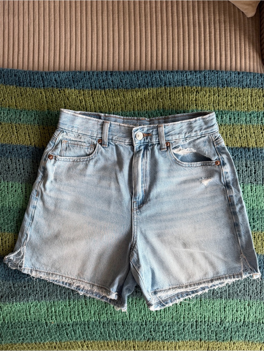 American Eagle Outfitters Light Wash Distressed Denim Shorts